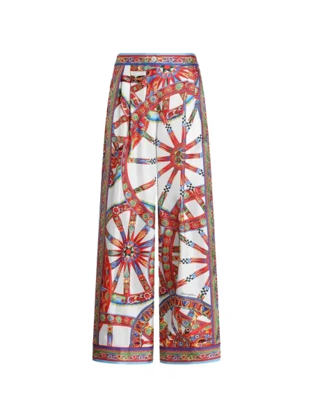 Pantaloni Dolce & Gabbana de mătase cu imagine alb