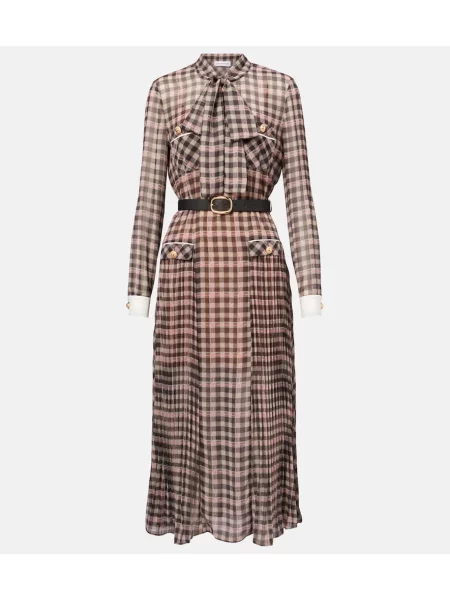 Sukienka midi Self-portrait szyfonowa w kratkę do kolan