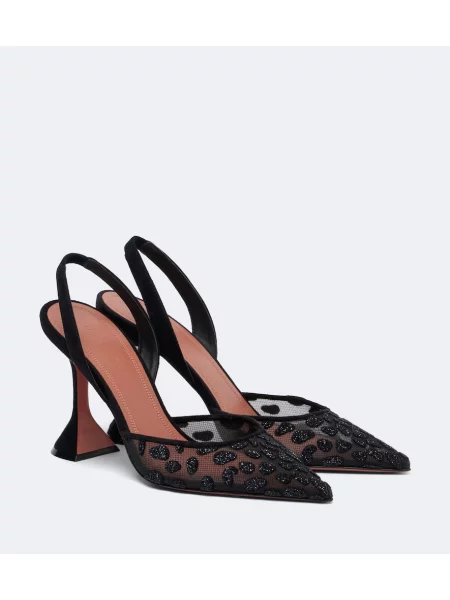 Pantofi cu toc Amina Muaddi plasă slingback negru
