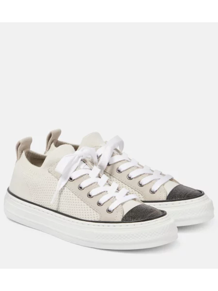 Sneakerși Brunello Cucinelli tricotate slip-on alb
