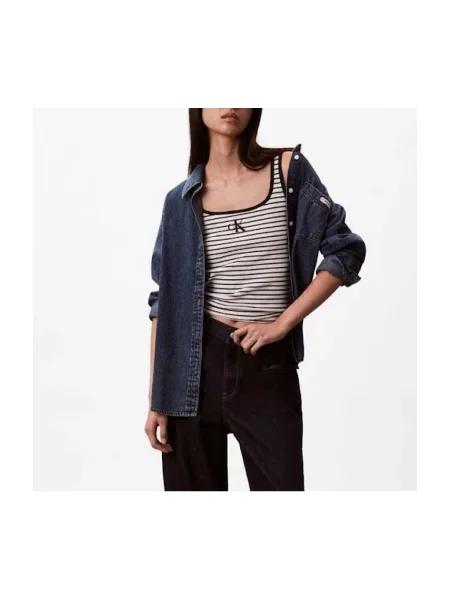 Calvin Klein Jeans top ženski od pamuka s elastanom plava
