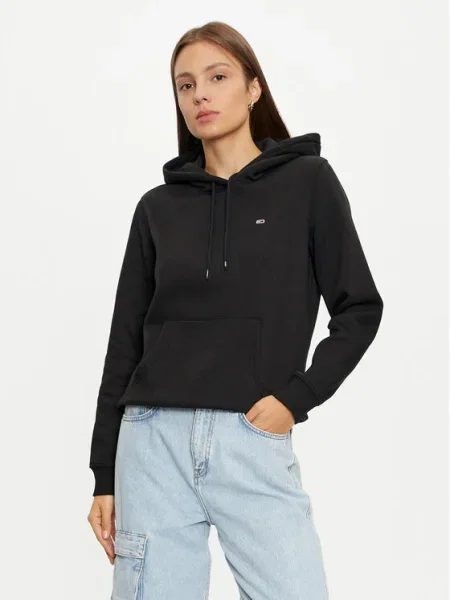 Суичър с качулка Tommy Jeans с качулка черно
