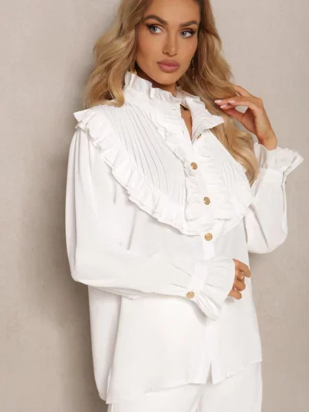 Koszula z Ozdobną Falbanką i Żabotem Hansina biała