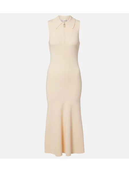 Rochie midi Victoria Beckham tricotate de costum cu nervuri bej