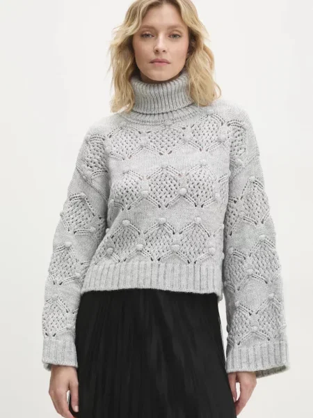 Пуловер Answear Lab дамски от топла материя с поло сиво
