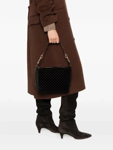 Geantă shopper Furla de catifea cu tepi negru