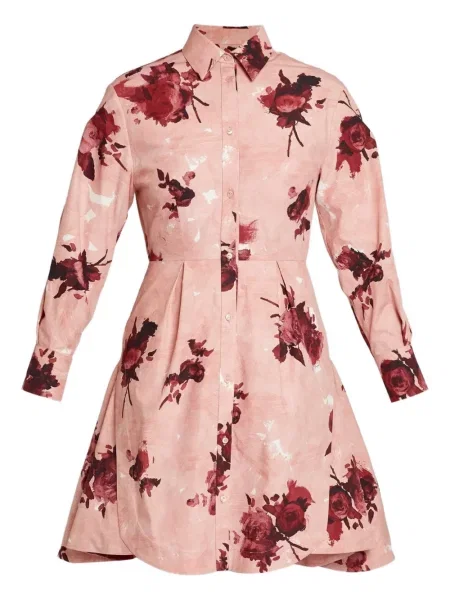 Sukienka koszulowa Erdem w kwiatki z nadrukiem garniturowa różowa