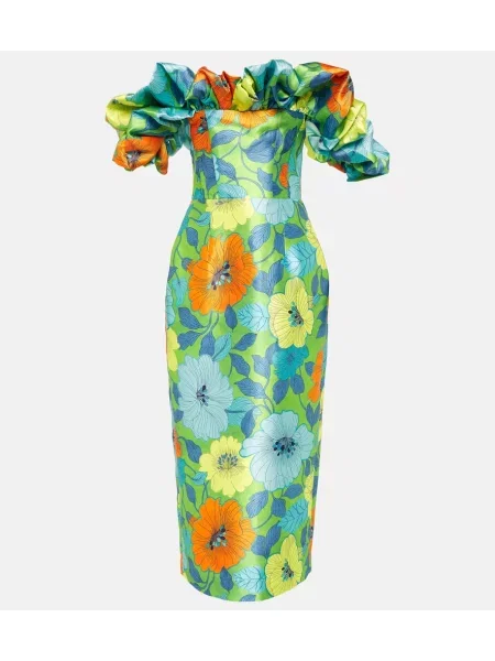 Rochie midi Alemais din satin cu model floral cu volane