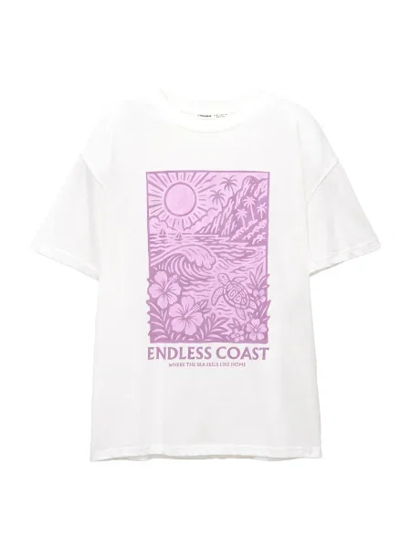 Pull&Bear Tricou SUMMER COAST lila / mov liliachiu alb