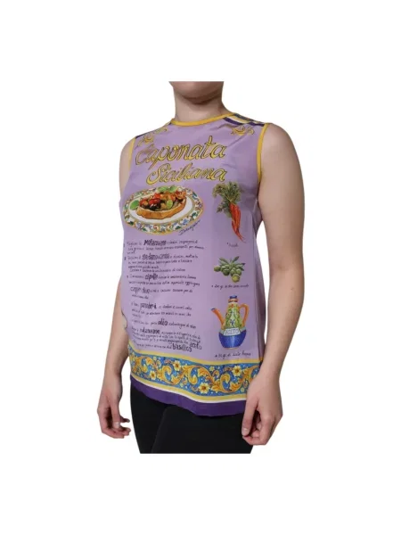 Jedwabny top Dolce And Gabbana z nadrukiem fioletowy