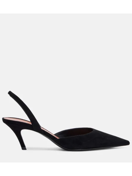 Pantofi cu toc Amina Muaddi din piele de căprioară slingback negru