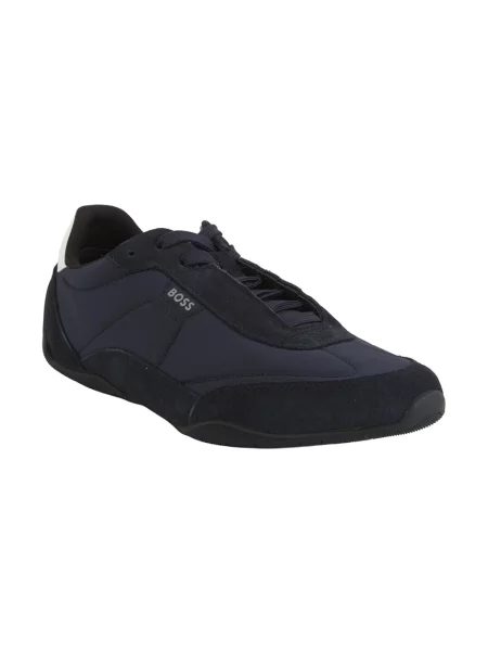Lniane sneakersy Boss sznurowane niebieskie