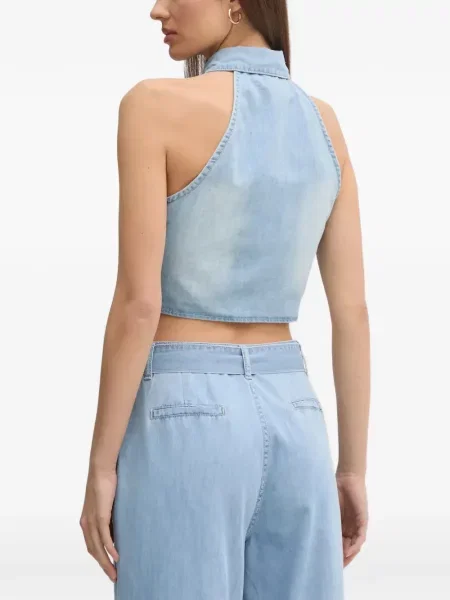 Top Gaudi cu gât halter albastru