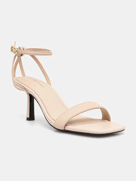 Кожени сандали Tommy Hilfiger LEATHER KNOTS KITTEN SANDAL бежово