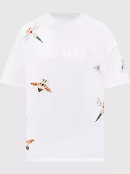 Футболка з вишивкою Insect Balmain біла