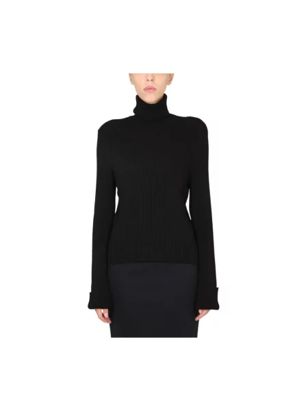 Lniany sweter z golfem Balenciaga czarny