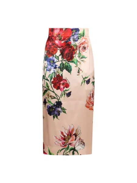 Satynowa spódnica Dolce And Gabbana z nadrukiem z rozcieciem różowa