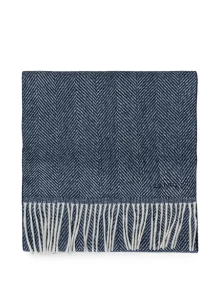 Fular Lanvin cu franjuri cu model herringbone albastru
