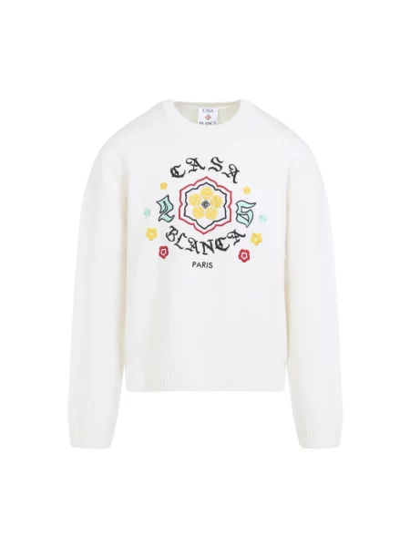 Sweter Casablanca wełniany z okrągłym dekoltem biały