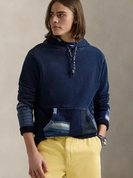 Dukserica Polo Ralph Lauren za muškarce s kapuljačom bez uzorka plava