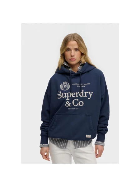 Bluza z kapturem Superdry Luxe Casual Embroidered granatowy XS beżowy