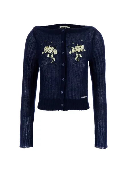 Lung cardigan Shushu/tong cu model floral albastru