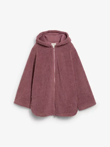 Bluza rozpinana z polaru baranka rozszerzana ku dołowi z rozcięciami po bokach fioletowa