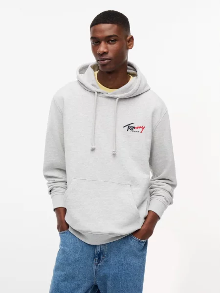 Palton Tommy Jeans cu autograf negru
