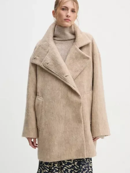 Day Birger et Mikkelsen płaszcz z domieszką wełny Keaton Fluffy Wool Blend beżowy