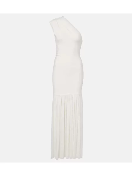 Rochie maxi Proenza Schouler din șifon cu un umăr gol de costum alb