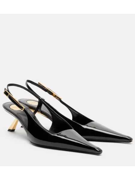 Pantofi cu toc Saint Laurent din piele de lac slingback negru