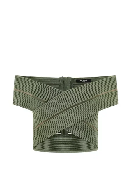 Top Balmain cu umerii deschiși verde