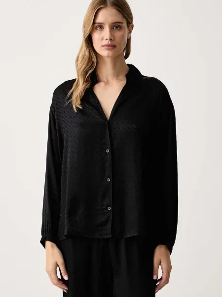 BOSS pyžamová košile z viskózy B Monogram_Shirt VN černá