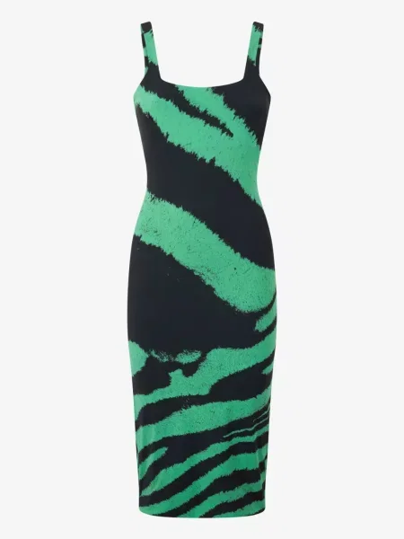 Sukienka midi Roberto Cavalli z nadrukiem w zebrę do kolan zielona