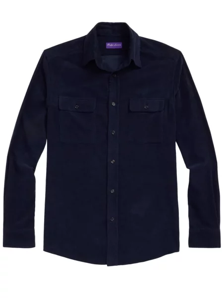 Cămașă Ralph Lauren Purple Label de catifea cord albastru