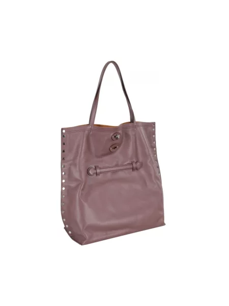 Torebka skórzana Zanellato skórzana z nitami fioletowa