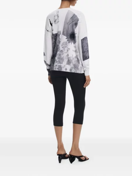 Top Desigual cu imagine cu decolteu în V alb