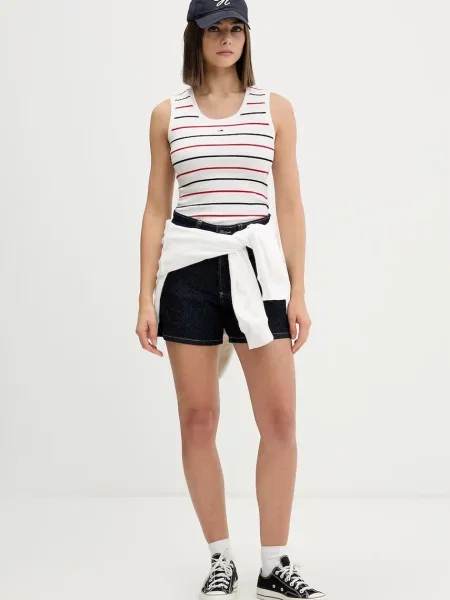 Tommy Jeans top bombažen z elastanom bela