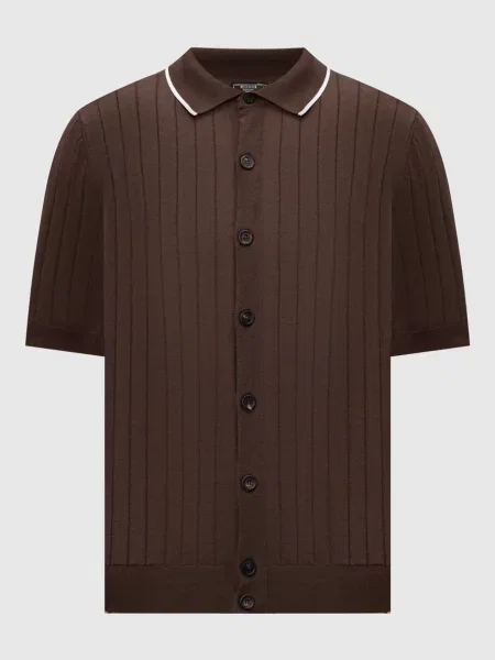 Сорочка в рубчик з короткими рукавами Peserico коричнева