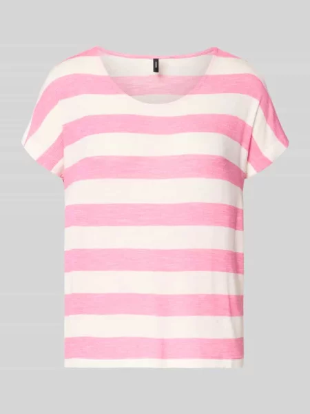 T-shirt z mieszanki w kroju regular fit model WIDE STRIPE' Vero Moda różowa