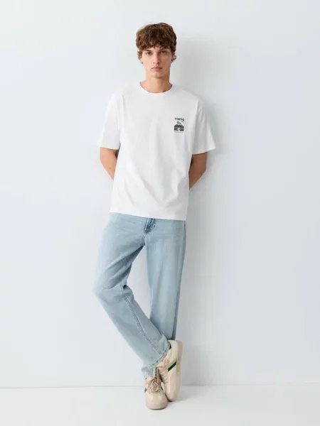 Wzorzysty t-shirt złamana biel Teen XXS MANGO TEEN