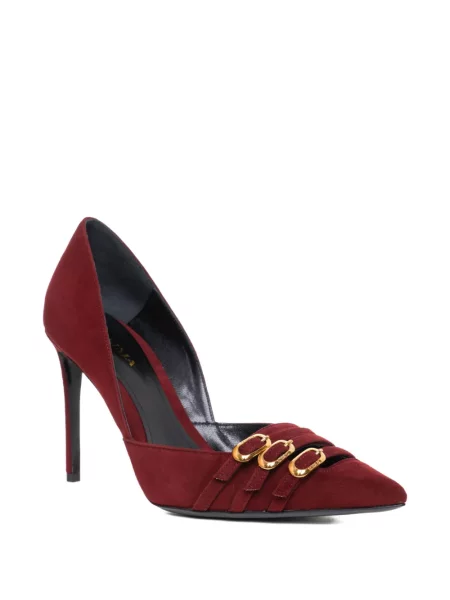 Pantofi cu toc Ginissima din piele de căprioară cu cataramă roșu