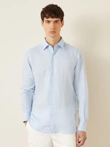 Zegna Lněná Košile Regular Fit tmavě modrá