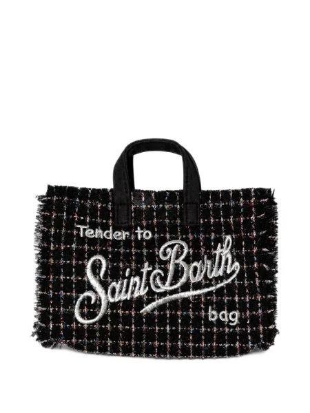 Geantă shopper Mc2 Saint Barth în carouri din tweed negru