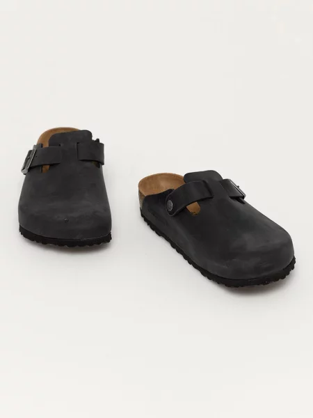 Birkenstock klapki nubukowe Boston SFB czarny
