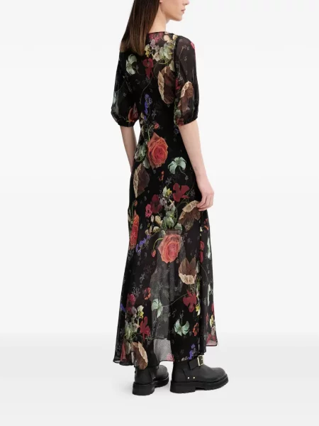 Rochie maxi Allsaints cu model floral cu imagine negru