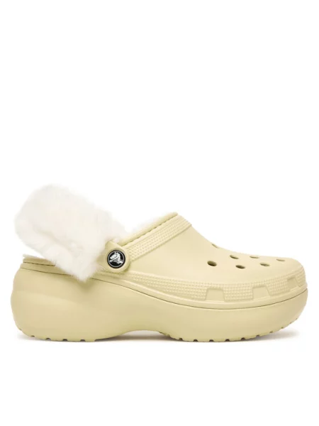 Natikači Crocs Classic Platform Fuzz Lined Clog bež