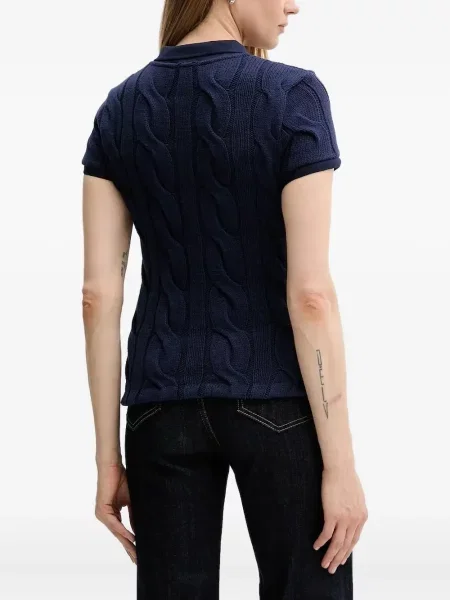 Tricou Polo Ralph Lauren tricotate cu decolteu în V lung verde