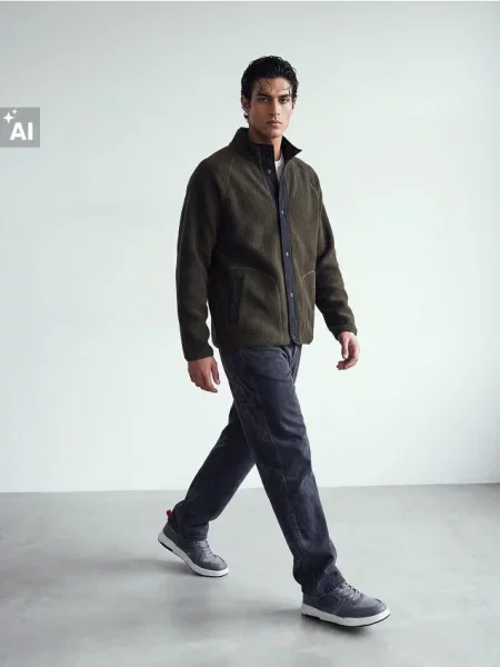 Sinsay Sherpa mikina na patentky s kontrastními detaily khaki