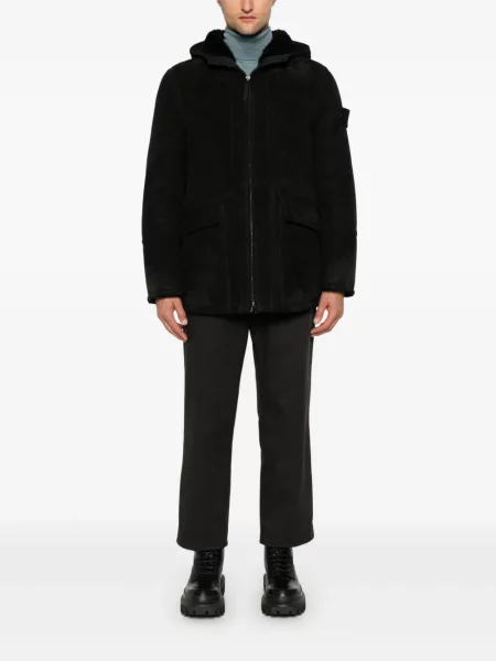 Zomšinis striukė Stone Island su gobtuvu akmenys juoda